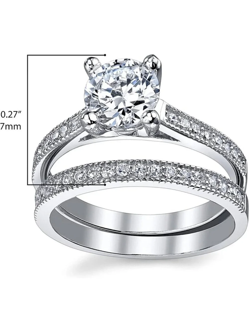 1.25 Carat Round Brilliant CZ Sterling Silver Wedding Engagement Ring Set, Sizes